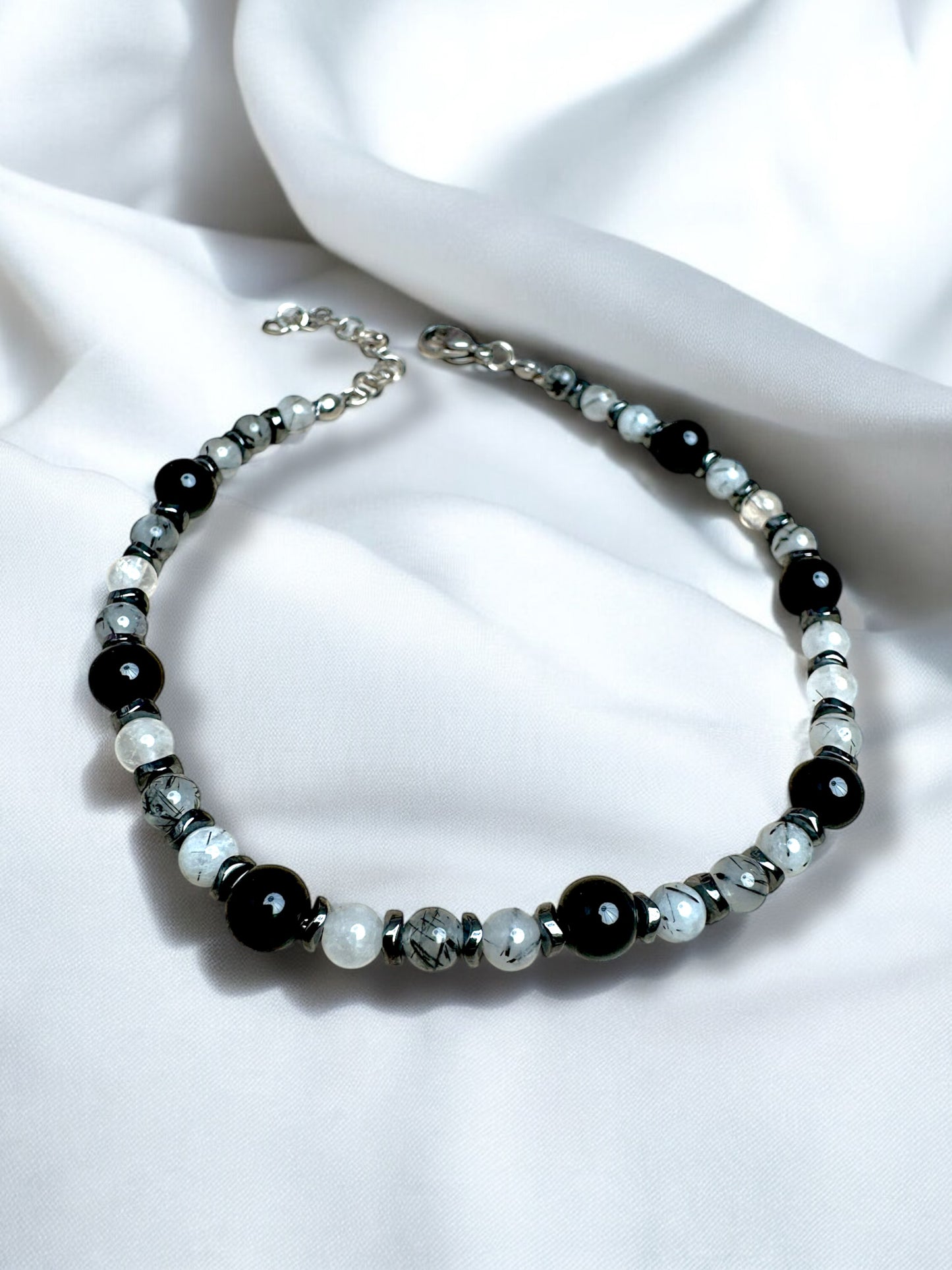 Enea Bracciale pietra onice - pietra quarzo rutilato - pietra ematite