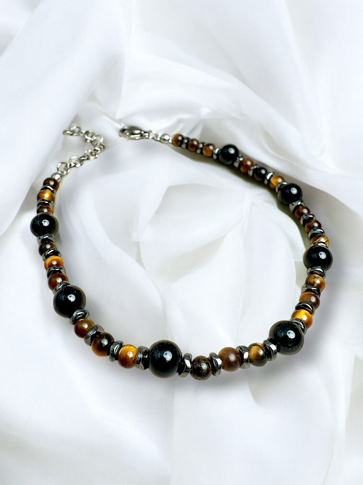 Enea Bracciale pietra onice - pietra occhio di tigre - pietra ematite