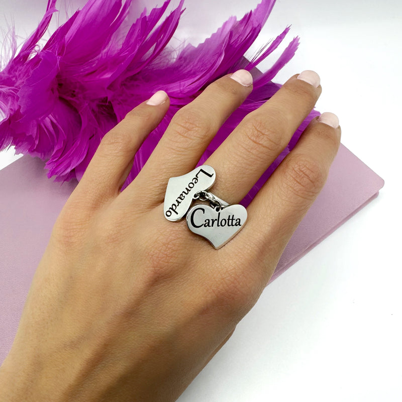 Anello doppio cuore con incisione