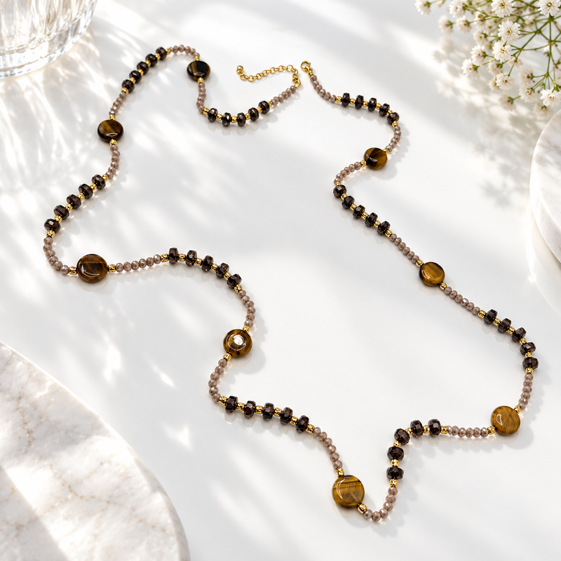 Duna - collana pietre naturali - occhio di tigre e cristalli
