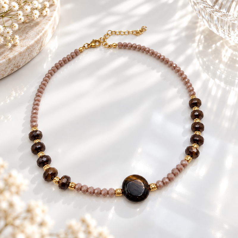 Duna -  choker pietre naturali - occhio di tigre e cristalli