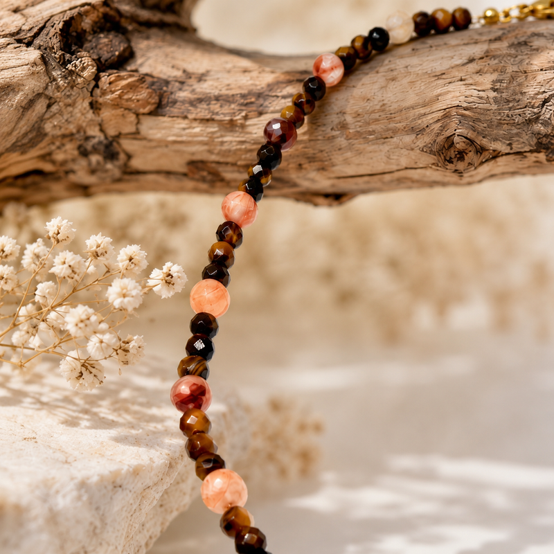 Terra - collana con pietre di ematoide, prehnite e occhio di tigre