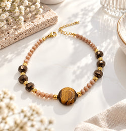 Duna -  bracciale pietre naturali - occhio di tigre e pietra di luna pesca