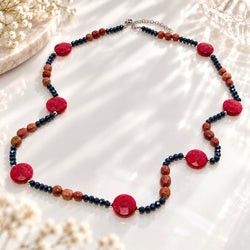 Milla - collana 60cm pietre di quarzo fragola e giada rubellite