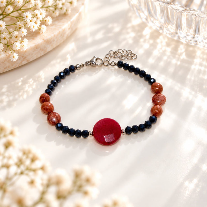 Milla - bracciale pietre di quarzo fragola e giada rubellite